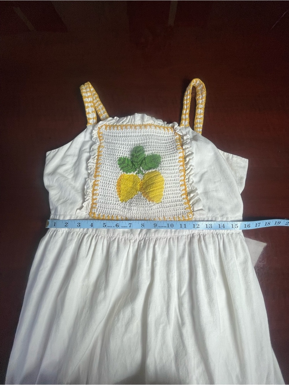 Saylor Kathy Midi Cotton Dress Lemon print Embroidered white summer Sz M Coastal - Picture 10 of 12